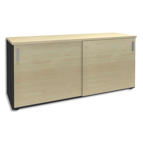 Simmob crédence à portes coulissantes Steely - en bois érable carbone - L160 x H72 x P47 cm avec 1 tablette intérieure_0