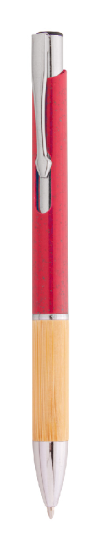 Stylo bille écologique en paille de blé - grip bambou - encre bleue - couleur rouge - 7,5g_0