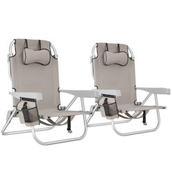 TecTake GmbH tectake Chaise de plage CORAL pliable avec fonction sac à dos - beige, Lot de 2 - 406261 - beige aluminium 406261_0