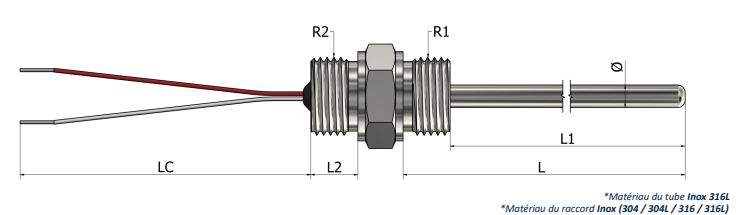Thermistance à visser - Raccord fixe avec fils libres (Type 3) HR03 - PTC/NTC - Raccords BSPP, BSPT, NPT, M10_0