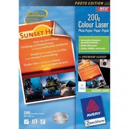 AVERY PAQUET DE 200 FEUILLES PAPIER PHOTO LASER COULEUR 200G BRILLANT A4