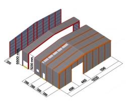 Hangar démontable et totalement récupérable, pliable en kit plenave 20.6 avec façades latérales en tôle d'acier_0