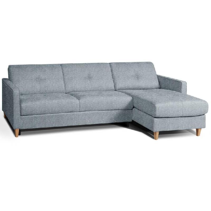 Canapé d'angle scandinave 3 places - Renatonisi Tweed bleu azur - Matelas 16 cm couchage 140x197 cm - Système express - Sommier à lattes_0