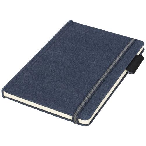Carnet de notes A5 en tissu jeans - 80 feuilles lignées crème avec fermeture élastique et boucle pour stylo_0