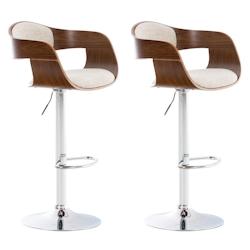 Décoshop26 - Lot de 2 tabourets de bar design scandinave en tissu crème et structure en bois couleur noyer 10_0004250 - 3000252008745_0