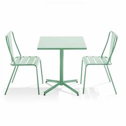 Oviala Business Ensemble table inclinable de terrasse et 2 chaises vert sauge - Oviala - vert acier 109473_0