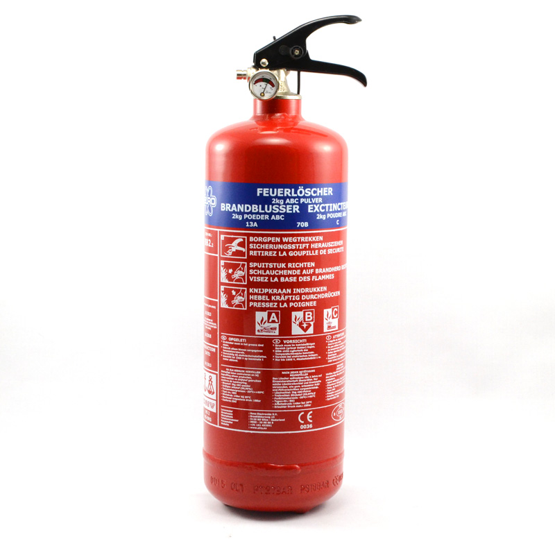 Extincteur portatif poudre ABC 2Kg avec manomètre - Certifié EN3 - Feux A, B, C_0