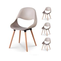 KOSMI - Lot de 4 chaises de salle à manger CHLOE beige et pieds en bois - beige plastique polypropylène 3760301693512_0