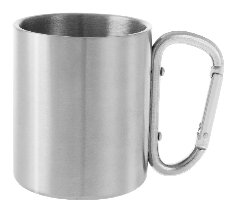 Mug en acier inoxydable - attache mousqueton - 200 ml - couleur argenté_0