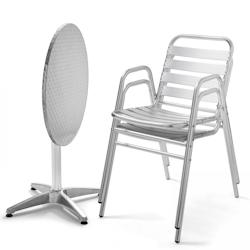 Oviala Business Table de jardin ronde et 2 chaises aluminium gris - Oviala - gris aluminium 103038_0