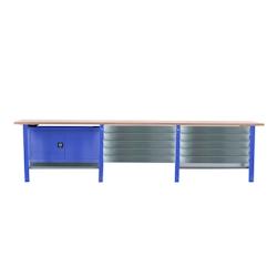 PROREGAL Etabli BUFFALO WOOD avec 10x Tiroir + Armoire| HxLxP 86,5x300x75cm | Capacité de Charge 1000kg | Bleu - bleu métal PR_RS157-104_0