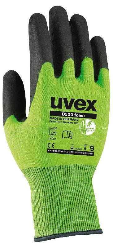 Gants de travail UVEX D500 Foam - Protection contre les coupures - Technologie Bamboo TwinFlex® - Norme NF EN 388:2016 (niveau D)_0