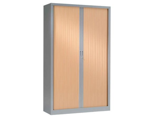 Armoire haute à rideaux bois 1200 x 430 x 1980 mm gris aluminium poirier rosé_0