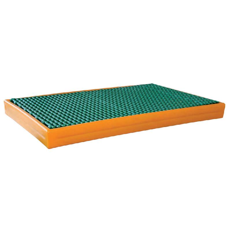 Bac de rétention pour rayonnage PEHD jaune 55L - Caillebotis plastique amovible antidérapant - Dimensions 1230x600x90mm_0