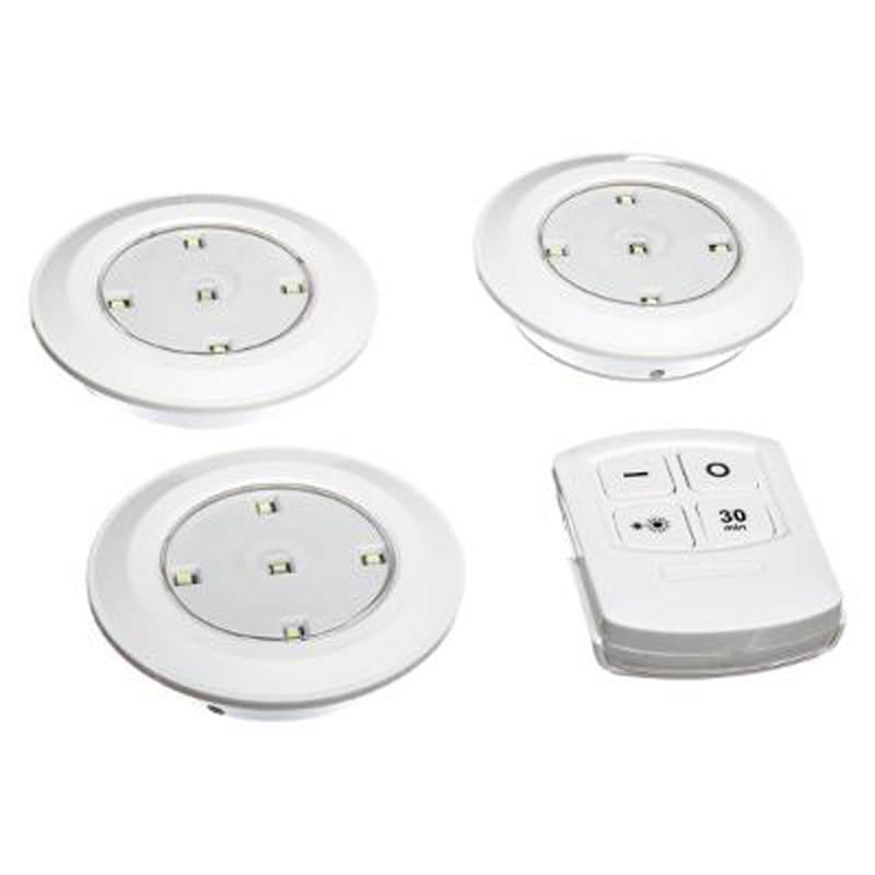 LOT DE 3 SPOTS ET TÉLÉCOMMANDE LED 9CM BLANC - PARIS PRIX_0