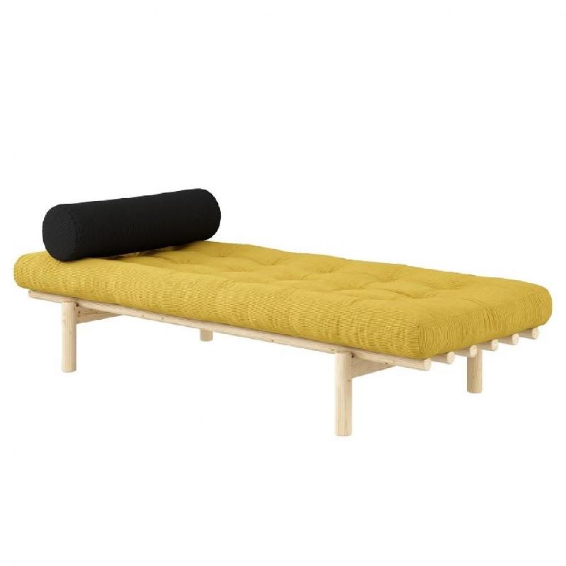 Méridienne futon NEXT en pin massif - Coloris miel - Couchage 75 x 200 cm - Design scandinave et matelas futon confortable_0