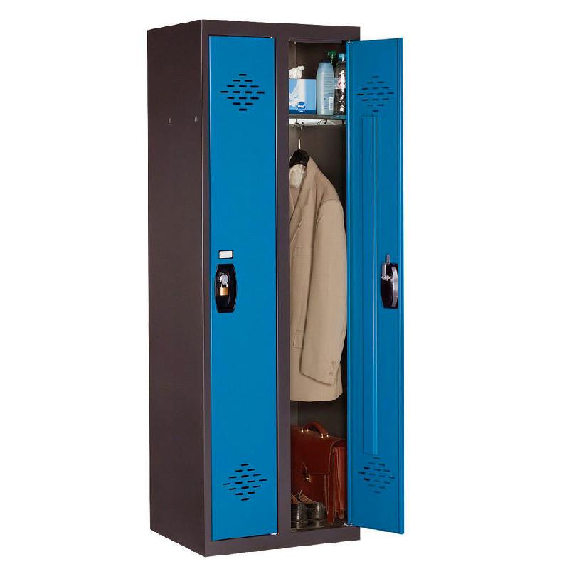 VESTIAIRE AVANTAGE - INDUSTRIE PROPRE - 2 COLONNES - CORPS ANTHRACITE - PORTES BLEUES