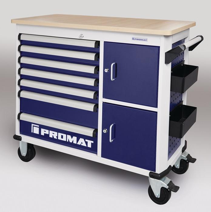 Établi roulant PROMAT PLUS L - Dimensions 1150x500x1015 mm - 7 tiroirs - Charge 30 kg par tiroir / 500 kg total_0