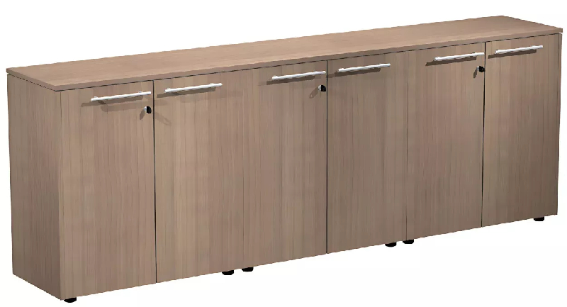 Armoire basse 6 portes mélaminé à serrure - 3 étagères - L. 243 x P. 43 x H. 81 cm So Flora - Frêne Noir_0