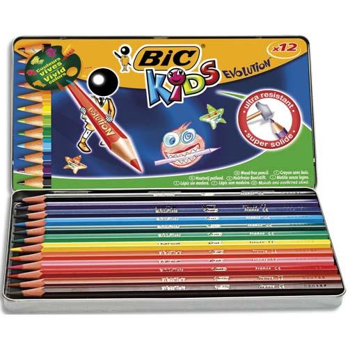 KIDS EVOLUTION ECOLUTIONS CRAYONS DE COULEUR - COULEUR ASSORTIES, BOÎTE EN MÉTAL DE 12 - LOT DE 3