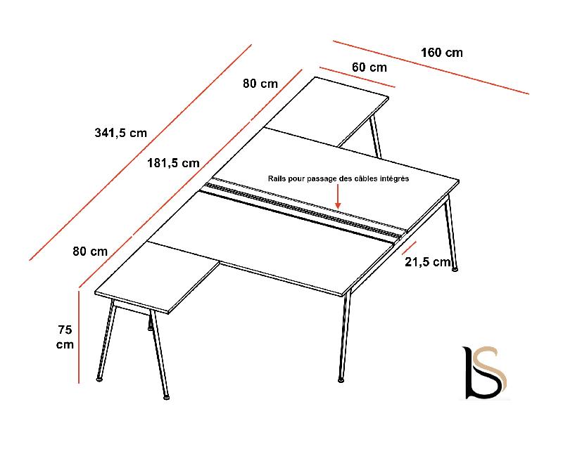 Bureau bench 2 personnes X3 - Officity - Anthracite, Noyer canaletto, 160 x 341,5 cm_1