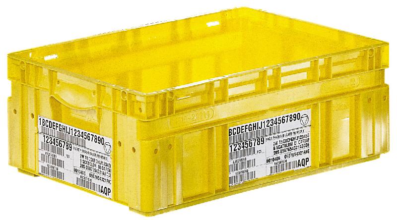 Caisse plastique Odette - 600x400xH220 mm - 52 litres - Jaune - Gerbable avec porte-étiquettes format A5_0