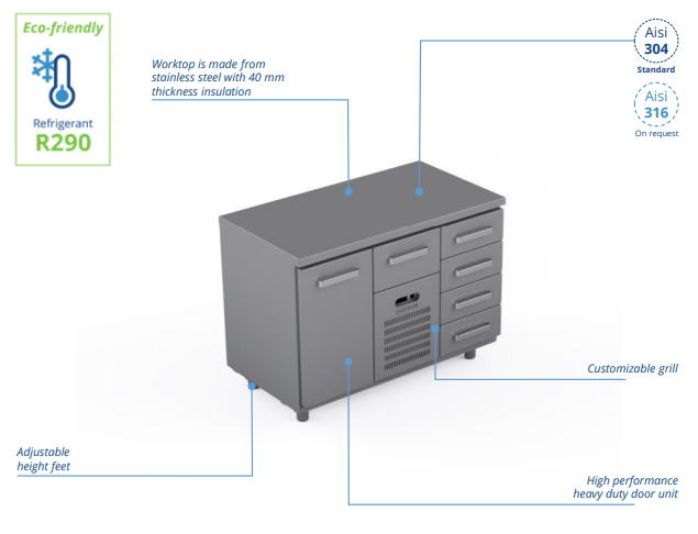 Comptoir réfrigéré en acier inoxydable - 1200 × 660 × 900 mm - CST-12-104_0