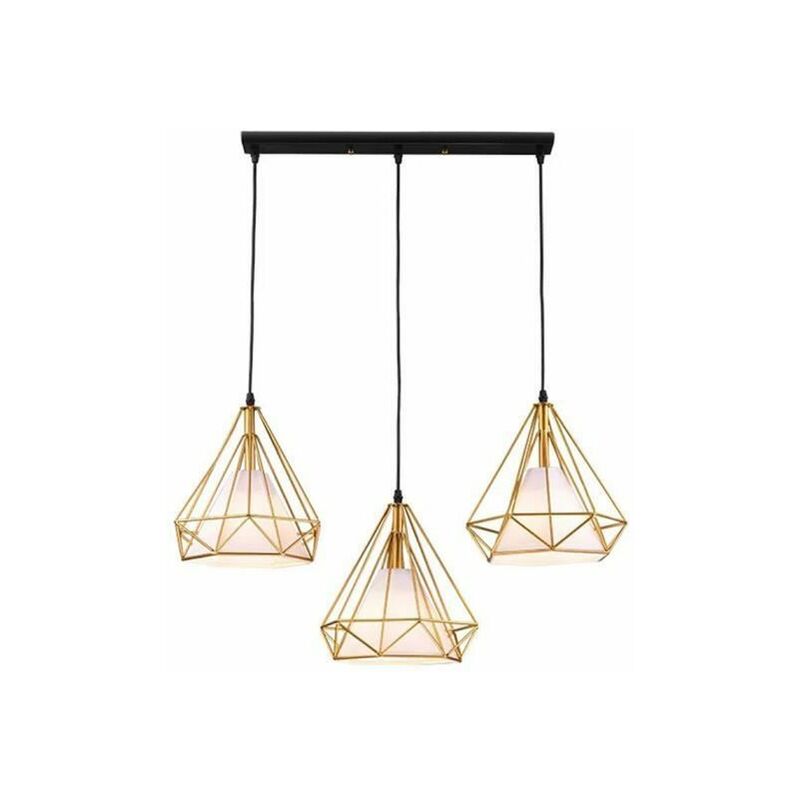 Lampe de Plafond r/étro vintage Plafonnier Industrielle Cage en forme Diamant en M/étal avec corde de chanvre Fer Lustre Suspension Luminaire pour Salon Salle Chambre D/écorer Maison