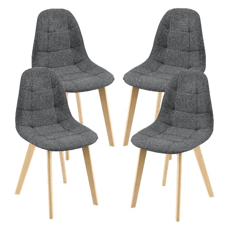 Lot de 4 chaises de salle à manger - 86 x 53 x 47 cm - Gris foncé - Pieds en hêtre - Réf : 03_0008810_0