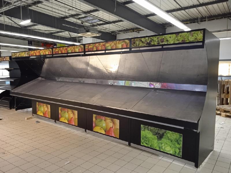 LP75-37 - Présentoir mural fruits et légumes en inox et bois - 5 éléments - 6,70m_0