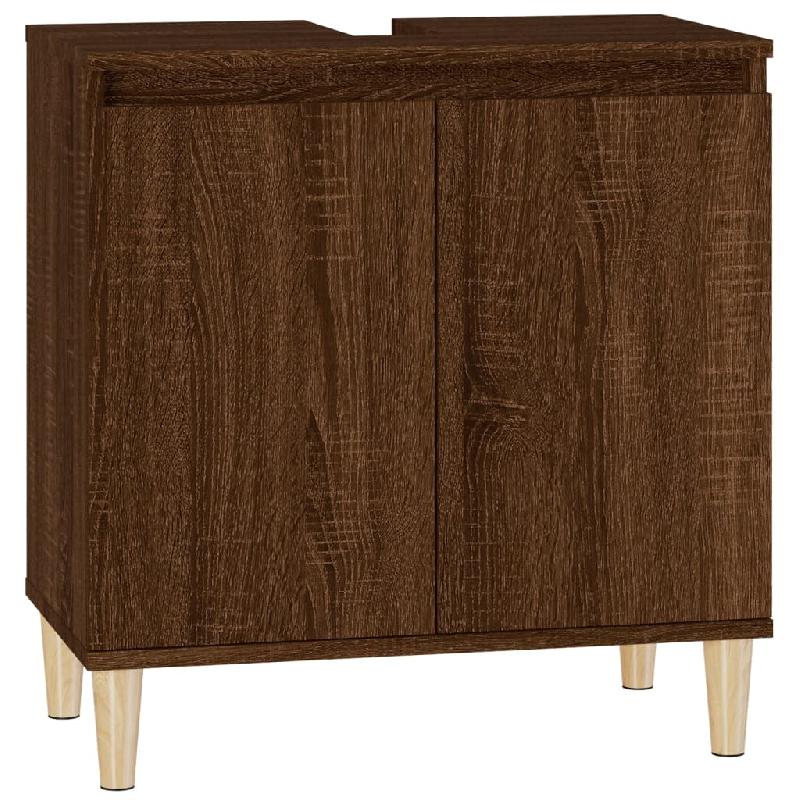 Meuble d'évier 58 x 33 x 60 cm - Bois d'ingénierie marron avec pieds en bois et grand espace de rangement - Réf. 02_0006823_0