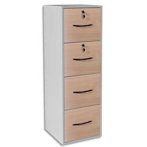 Mt international classeur mélaminé elégance 4 tiroirs ds corps blanc tiroirs hêtre l42 x h133 x p44 cm_0