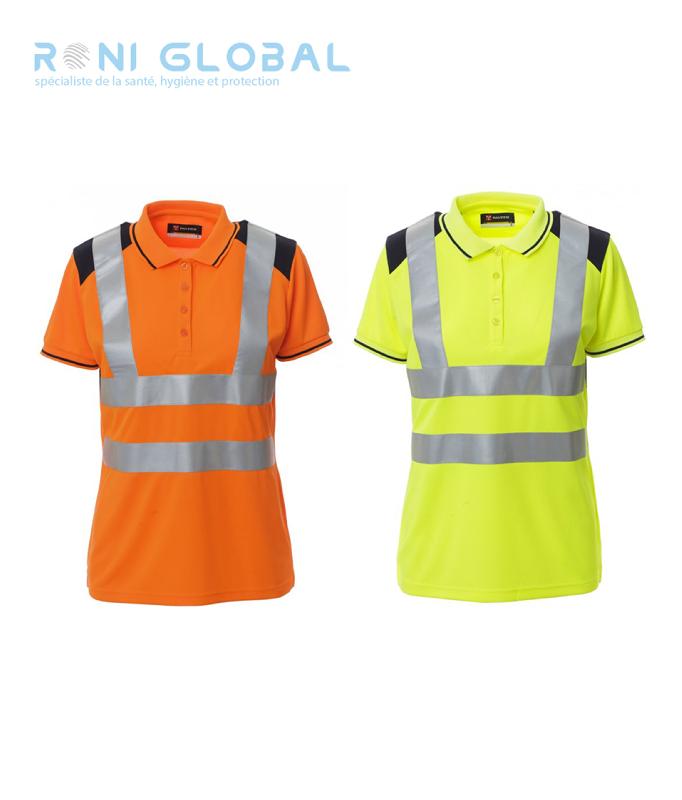 Polo haute visibilité femme à manches courtes en polyester - GUARD+ PAYPER - passepoils réfléchissants et Dry-Tech_0