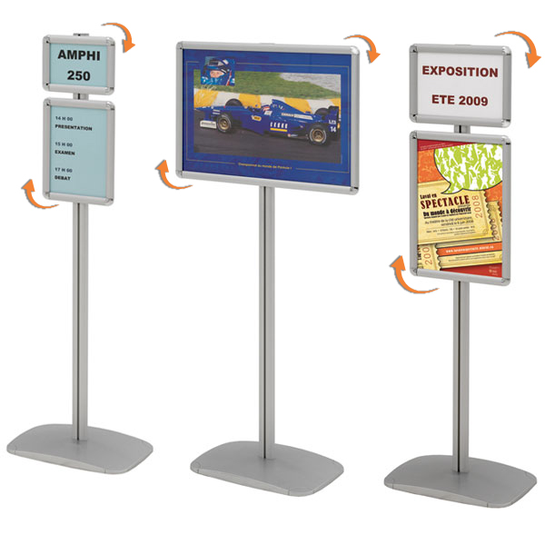 Porte-affiches Cadro-Clic® A2 + 1 étagère sur pied H 133 cm Réf : 214032_0