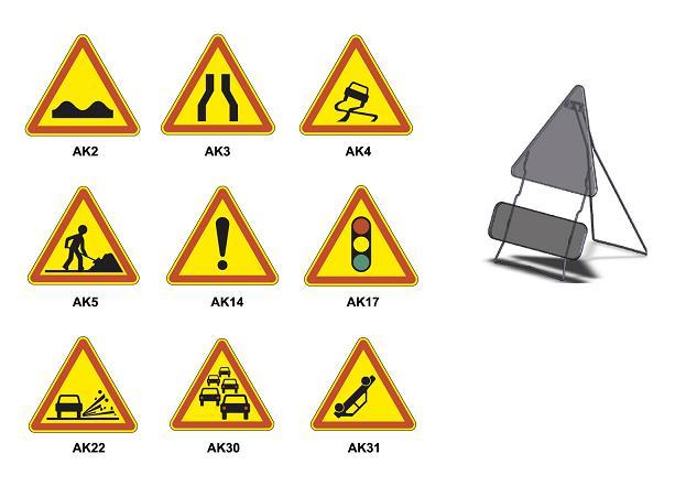 Signalisation temporaire de danger - 700 mm - Type AK avec support - Panneaux classe 1 et 2_0