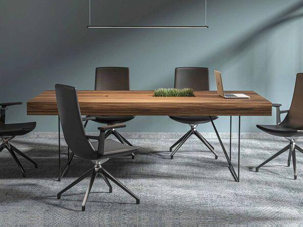 Table de réunion Monroe Executive - plateau en placage de bois - piètement en fil d'acier - Dimensions 220x130 cm_0