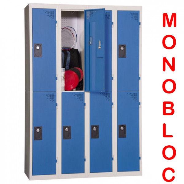 Vestiaire monobloc 4 colonnes de 2 cases - Bleu/Gris - Marque Rolléco_0