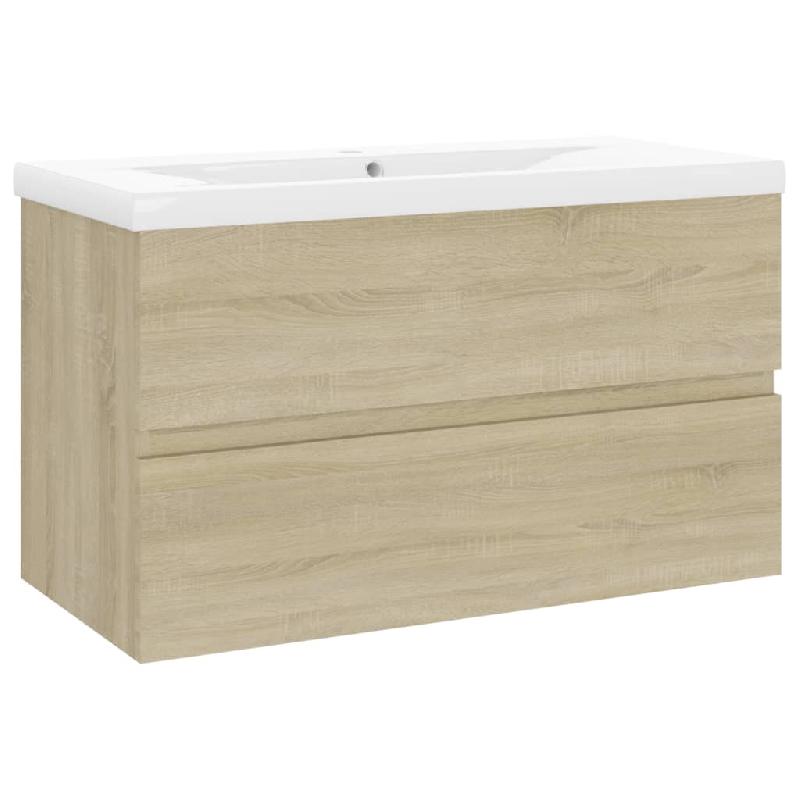 Armoire d'évier avec lavabo intégré - Chêne sonoma - 80x38,5x45 cm - Aggloméré - Modèle 02_0006461_0