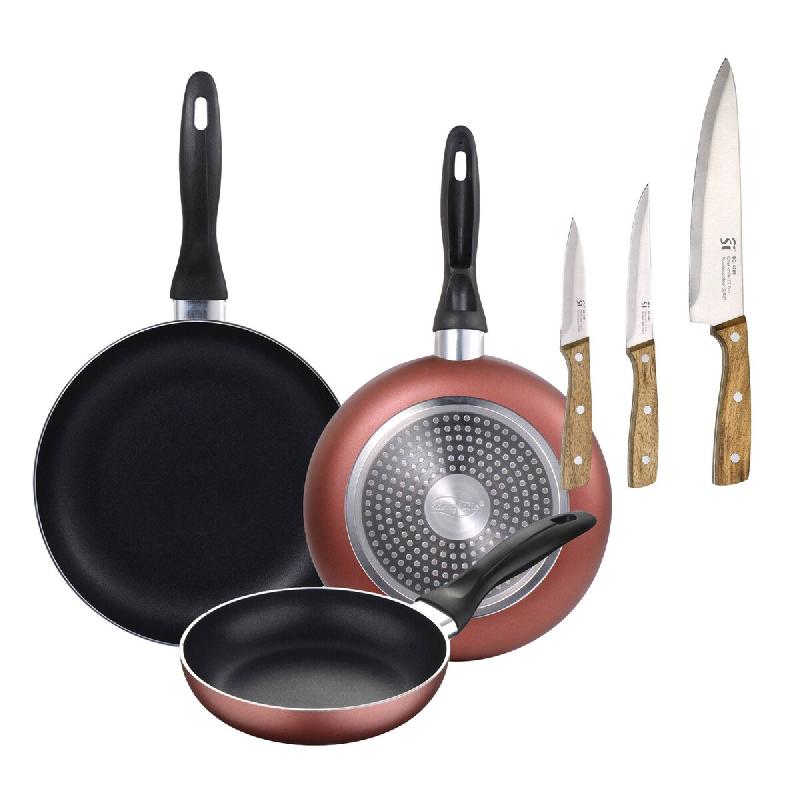 BERGNER - Set de 3 Poêles 16/20/24cm Induction en Aluminium Pressé Paradise avec Set de 3 Couteaux en Acier Inoxydable - aluminium PK9320_0