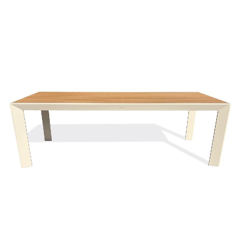 DCB GARDEN Table de jardin en aluminium de coloris grège et plateau polywood aspect bois (170x80 cm) - TONGA - 3700286491321_0