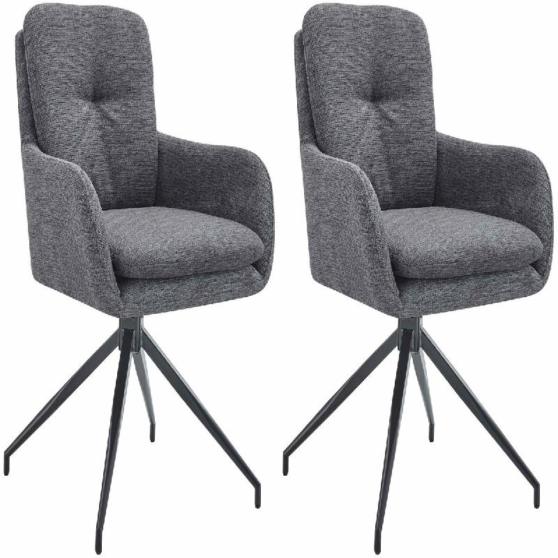 Décoshop26 - Lot de 2 chaises de salle à manger fonction pivotante confortable et moderne en tissu gris foncé cadre métal 10_0006027 - gris métal_0