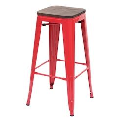 Décoshop26 - Tabouret de bar chaise de comptoir siège en bois avec repose-pieds design industriel empilable en métal rouge 04_0005243 - 3000124432692_0