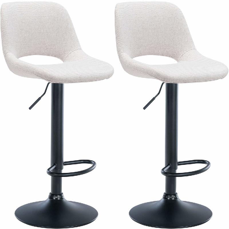 Décoshop26 - Tabourets de bar chaises haute x2 avec repose-pieds en tissu crème piètement métallique noir 10_0004096 - beige métal 3000251925289_0