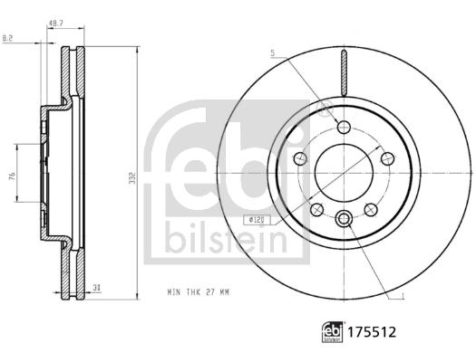 Disque de frein FEBI Bilstein 175512 - ventilé de l'intérieur - côté avant_0