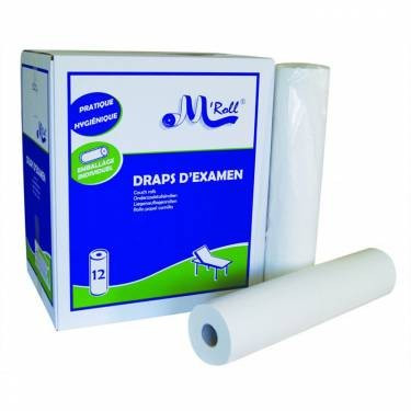 Drap d'examen pure ouate recyclee desencree lisse 2 plis 47,25m-135 formats long 35cm larg 50cm-carton de 12 rouleaux_0