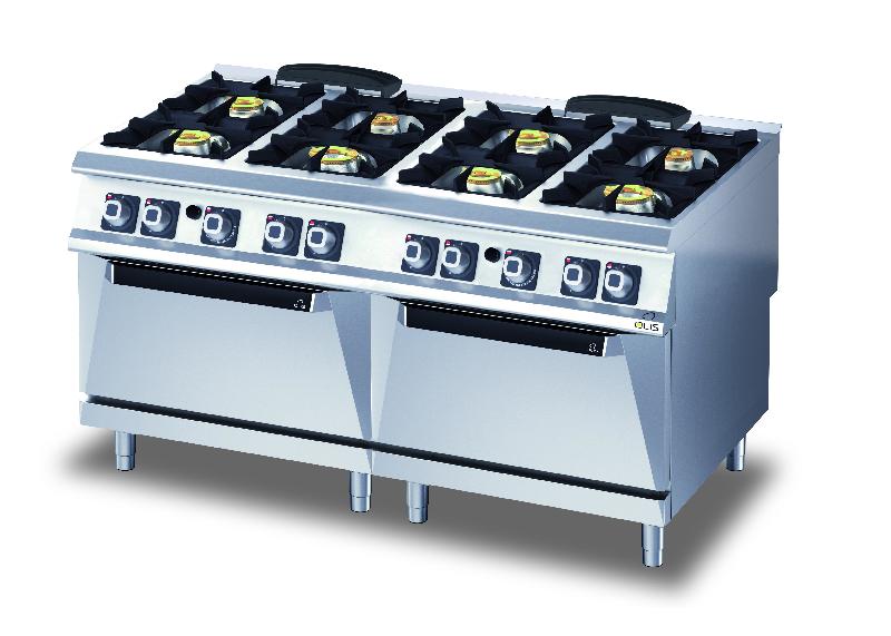 Fourneau 8 feux gaz sur 2 fours gaz - Diamante 90 - Olis D9810CGG - Acier inoxydable AISI 304 avec brûleurs puissants_0