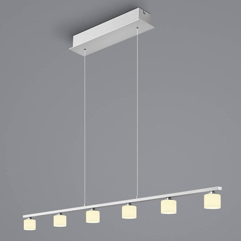 HELL SUSPENSION MILA, NICKEL/VERRE OPALE, À 6 LAMPES