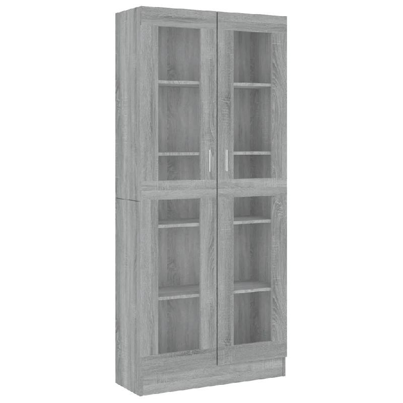 Helloshop26 - Armoire à vitrine moderne épurée rangement ample 82,5 x 30,5 x 185 cm en bois sonoma gris 02_0048220 - gris verre 3000235166295_0