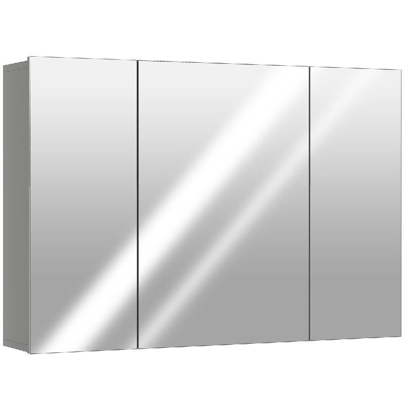 Helloshop26 - Armoire murale de salle de bain 3 portes miroir 90 x 15 x 60 cm avec étagères réglables style contemporain en MDF gris 21_0001905 - g_0