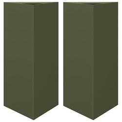 Helloshop26 - Jardinière bac lit surélevé plantes fleurs jardin terrasses lot de 2 olive triangulaire 40 x 34,5 x 70 cm acier vert 02_0039090 - 300_0